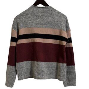 Hem & Thread Grey, Tan, Blue, Maroon Mock Neck Color Block Sweater - Size Medium